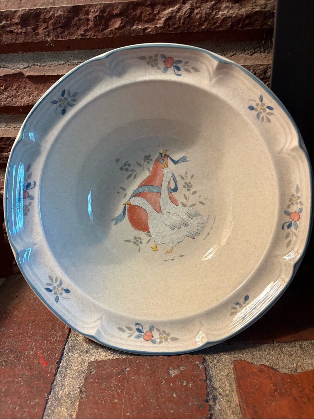 Vintage 1980s International Tableworks Marmalade 2 Geese with Pear serving bowl
